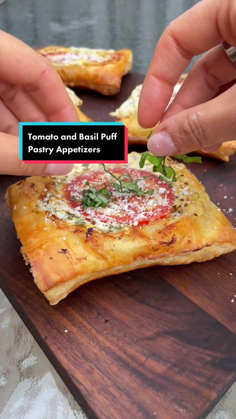 Tomato And Cream Cheese Puff Pastry, Puff Pastry And Tomatoes, Puff Pastry Pesto Pizza, Tomato And Basil Cream Cheese Puffs, Tomato Basil Cream Cheese Puff Pastry The Spruce Eats, Tiktok Puff Pastry, Puff Pastry And Tomatoe, Tomato Basil Puff Pastry Tart, Tomato And Basil Puff Pastry