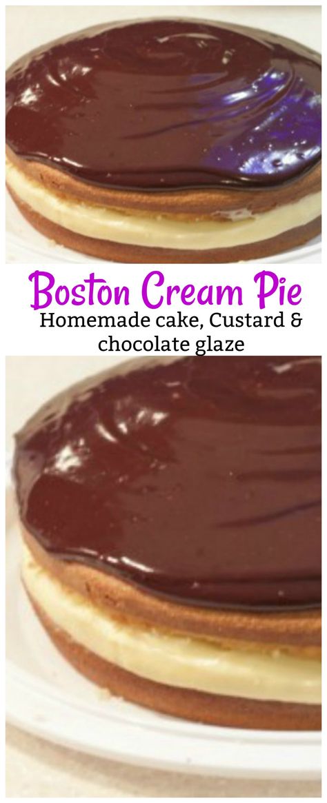 Boston Cream Pie Cake Mix Recipe, Best Boston Cream Pie Recipe, Original Boston Cream Pie Recipe, Homemade Vanilla Custard, Boston Creme Pie, Boston Cream Pie Recipe, Boston Cream Cake, Pie Homemade, Cream Icing