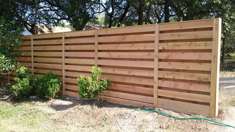 Horizontal shadow box fence built by Landmark Fence Shadow Box Privacy Fence, Shadow Box Horizontal Fence, Shadow Box Fence Ideas, Shadowbox Fence, Shadow Box Fence, Fence Types, Horizontal Slat Fence, Glass Railing Deck, Fence Planning