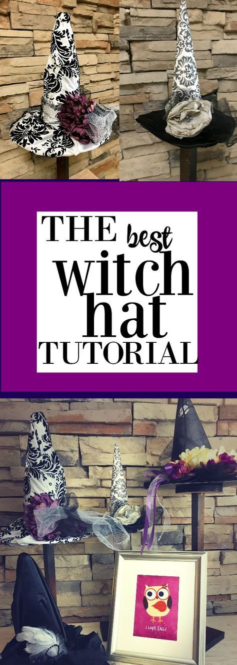 Witch hat Tutorial plus ideas on themes like Harry Potter and Practical Magic with free printables! Decorative Witch Hats, Witchcraft Party Ideas, Diy Witches Hat To Wear, Free Witch Printables, Decorating Witches Hats, Witch’s Hat, Witches Legs Decorations, Witchs Hats, Diy Witch Hat To Wear