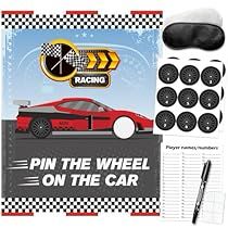 Hot Wheels Games Birthday Parties, Cars Party Games, White Blindfold, Truck Party Activities, Record Card, Cars Party Favors, Theme Poster, Monster Truck Party, Cars Party