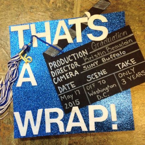 That’s A Wrap Grad Cap, Graduation Cap Designs Film, Film Grad Cap, Film Graduation Cap, Percy Jackson Graduation Cap, Theater Major, Film Clapper, Caps Design, Funny Graduation Caps