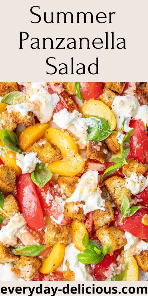 Summer Panzanella, Sourdough Croutons, Crouton Salad, Best Summer Salads, Crouton Recipes, Italian Diet, Panzanella Salad, Simple Vinaigrette, Burrata Cheese