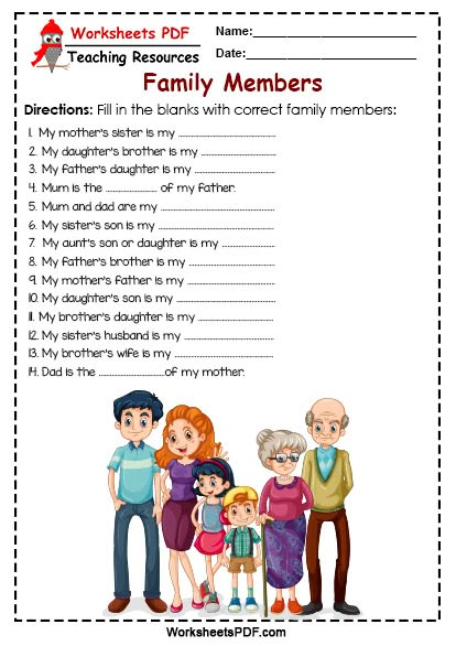 Fill in the blanks with correct Family Members 1 Esl Family Members Activities, Family Members Worksheet, Family Relationship Chart, Relationship Chart, Family Worksheet, Reading Comprehension Lessons, Family Tree Chart, Members Of The Family, Learning English For Kids