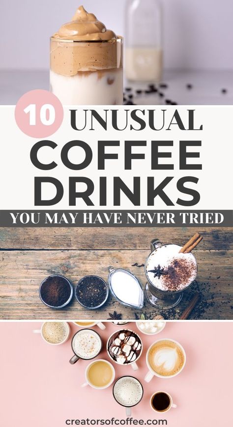 There are so many different coffee drinks and some you may have never tried. If you are looking for some unique coffee drinks to make at home or just curious to see how many you know, why not read our list of 10 unusual specialty coffee drinks! #coffeedrinks Cocktail Coffee Drinks, Interesting Coffee Drinks, Trending Coffee Drinks, Unique Coffee Recipes, Trending Drinks, Signature Coffee Drinks, Fun Coffee Drinks, Coffee Shop Drinks, Coffee Styles