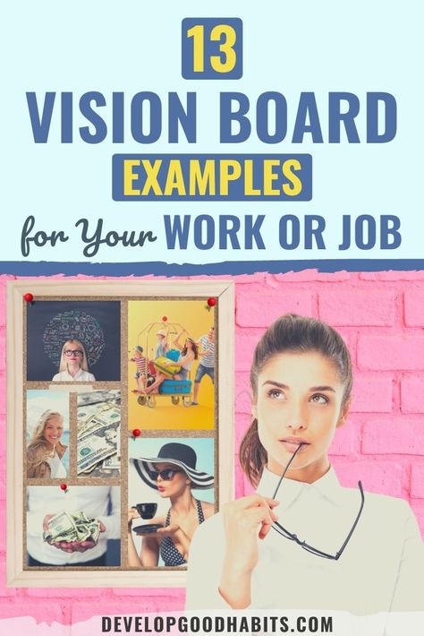 13 Vision Board Examples for Your Work or Job Vision Boards For Work, Vision Board For Career Goals, Work Goals Vision Board, Office Vision Board Ideas, Work Vision Board Examples, Vision Board For Workplace, Vision Board Ideas For Work, Vision Board For Job, Team Vision Board Ideas