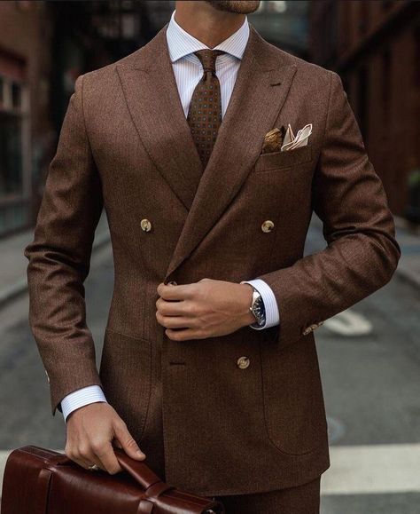 Prom Blazers, Brown Suit, Tuxedo Wedding, Groom Wear, Mens Fashion Suits, Tuxedos, Suit Fashion, Double Breasted Suit Jacket, Smart Casual