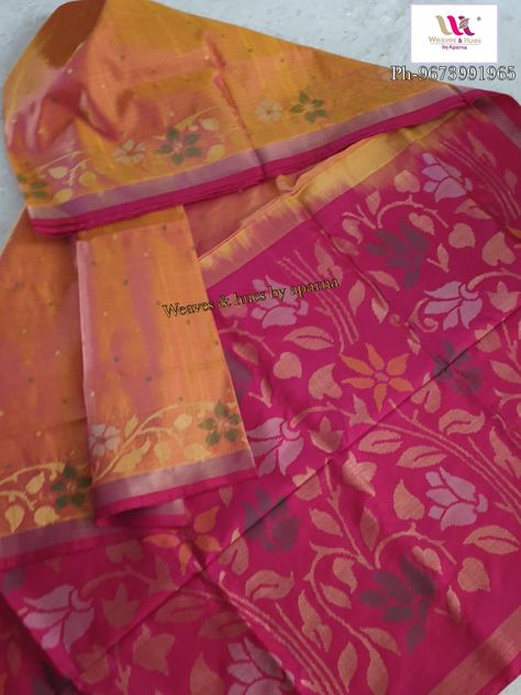 Handwoven Uppada Jamdani silk saree. Weaves & hues by aparna. Ph-+919673991965  #uppada #jamdani #handloom #handwoven #sarees #silk Uppada Jamdani Sarees, Saree Tips, Kids Gown Design, Uppada Sarees, Sarees Silk, Silk Saree Blouse Designs, Simple Blouse Designs, Jamdani Saree, Kids Gown