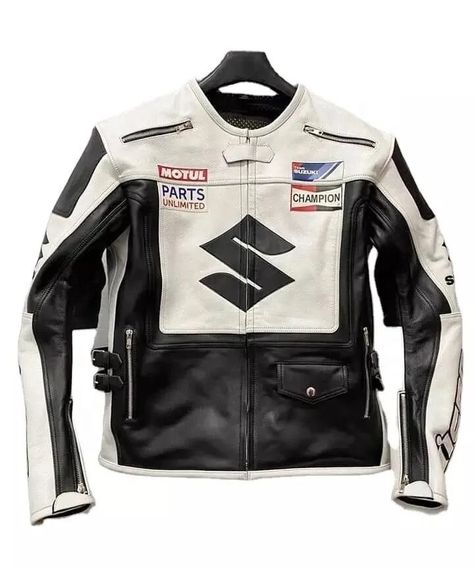 SUZUKI MEN Motorbike Racing Leathers jacket is especially designed for professional bikers to fulfill their biking passion on track with great safety. This Jacket features excellent design & comfort, 100% genuine Cowhide leather, approved internal & external Protectors on Shoulder, Elbows and Back, YKK Zippers for Performance. Full ventilated Chest to keep the biker cool while riding (Optional). Available in all sizes, S,M,L,XL,XXL,XXXL & Custom Size. Safety Features: * External CE Approved prot Motorbike Fashion, Motocross Jacket, Leather Racing Jacket, Racing Leather Jacket, Motorbike Racing, Motorbike Leathers, Biker Look, Black Color Combination, Racing Jacket