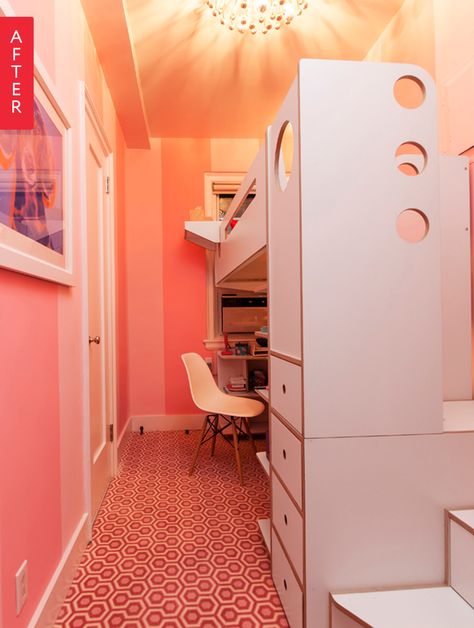 Before & After: A Small, Narrow Bedroom Gets Everything It Needs Small Narrow Bedroom, Kids Bedroom Makeover, Narrow Bedroom, Small Kids Bedroom, Whimsical Bedroom, Narrow Rooms, Modern Kids Bedroom, Maids Room, Room Redesign