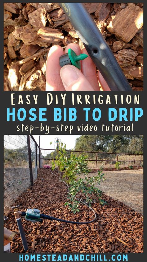 Water System For Garden Drip Irrigation, Cheap Irrigation System, Water Dripping System Diy, Drip Hoses For Garden, How To Install Drip Irrigation, Drop Irrigation System, Large Garden Irrigation Ideas Diy, Flower Bed Irrigation System, How To Install A Drip Irrigation System