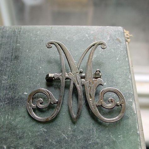 The Letter M, M Monogram, Beautiful Disaster, Letter M, Monogram Letters, Letters And Numbers, Vintage Silver, Antique Jewelry, Antique Silver