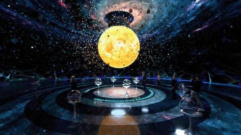 Energy museum. "Hall of big bang" cosmic energy on Behance Astronomy Exhibition, Observatory Aesthetic, Cosmic Architecture, Astronomy Museum, Galaxy Event, Space Exhibition, Universe Design, Concert Stage Design, Interactive Museum