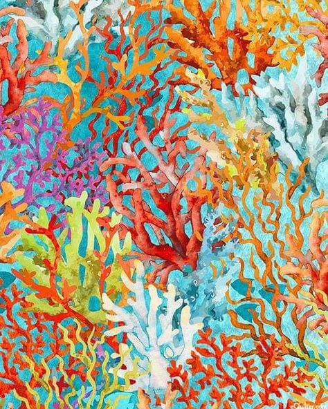 Coral Artwork, Sea Life Wallpaper, Coral Reef Art, Sea Glass Green, Fashion Illustration Face, Sea Life Art, Coral Sea, Coral Pattern, Quilt Fabrics