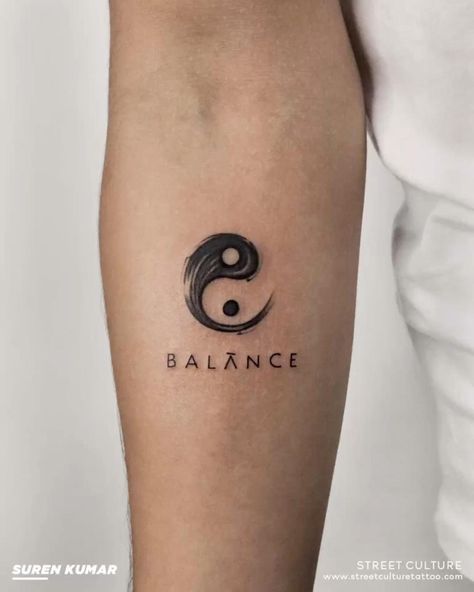 Tattoo Karma, Miniature Tattoos, Balance Tattoo, Karma Tattoo, Ying Yang Tattoo, Tato Minimal, Yang Tattoo, Simple Tattoos For Guys, Forearm Band Tattoos