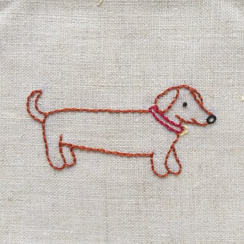 Darling Dachshund makes me smile Dachshund Embroidery, Clothes Embroidery Diy, Pola Sulam, Embroidery Patterns Vintage, Embroidery On Clothes, Cute Embroidery, Animal Embroidery, 자수 디자인, Simple Embroidery