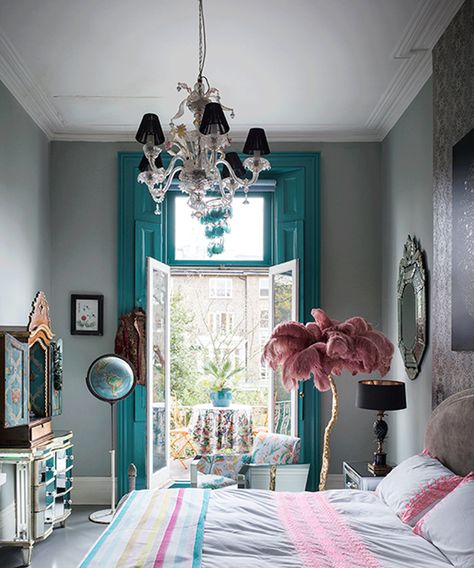 Teal bedroom ideas – how to decorate with this calming blue | Livingetc Chic Eclectic Bedroom, Teal Bedroom Ideas, Organization By Room, Neutral Bedroom Decor, Teal Bedroom, Home Themes, London Home, Eclectic Bedroom, Hospital Furniture