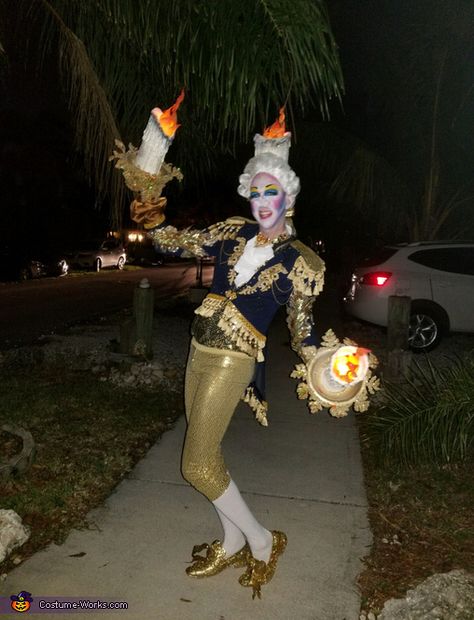 Lumiere And Plumette Costume, Lumiere Cosplay, Candlestick Costume, Lumiere Costume, Beauty And The Beast Halloween Costume, Wilton Manors Florida, Lumiere Beauty And The Beast, Beauty And The Beast Halloween, The Beast Costume