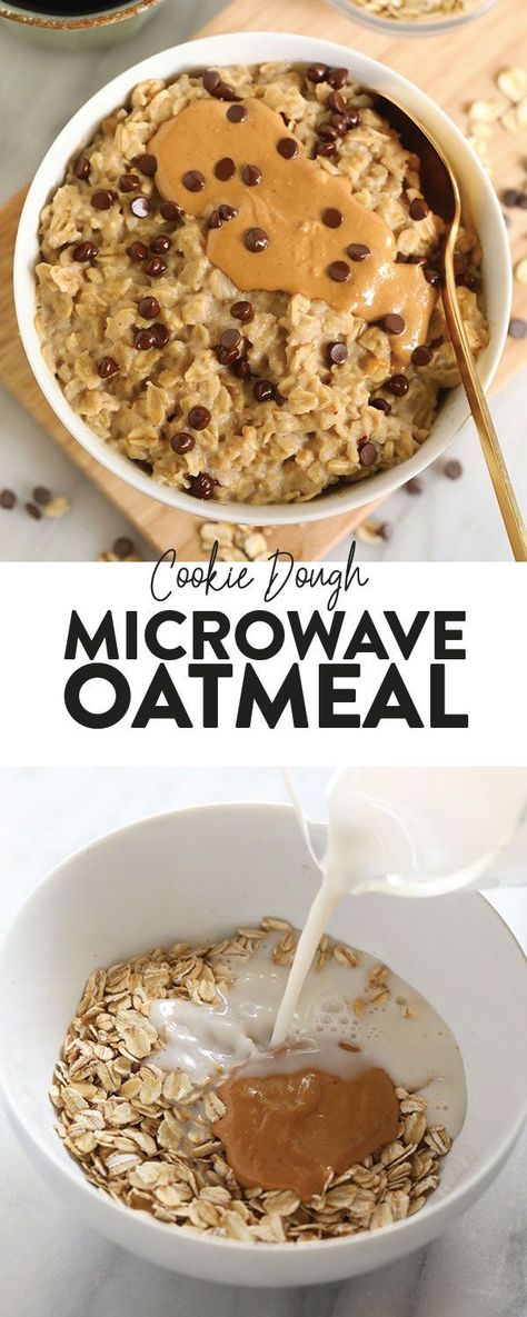 Got 2 minutes? Then, you have time for a healthy breakfast! Make our 2-Minute Microwave Oatmeal. This recipe tastes exactly like chocolate chip cookie dough AND it’s healthy. #oatmeal #easyrecipe #healthybreakfast Cookie Dough Vegan, Microwave Oatmeal, Healthy Oatmeal Recipes, Plats Healthy, Breakfast Oatmeal Recipes, Baked Oatmeal Recipes, Dessert Party, A Healthy Breakfast, Healthy Oatmeal