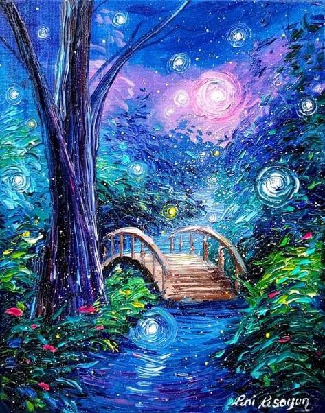 Monet Fairy Forest Painting Easy, Fairy Painting Ideas, Fairy Paintings, Dreamy Artwork, Scenery Paintings, Cat Air, Canvas Painting Designs, Landscape Art Painting, Seni Cat Air