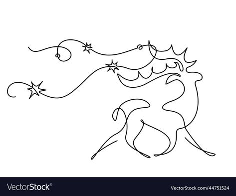 Christmas Line Drawings, Christmas Line Art, Planner Doodles, Line Drawing Art, Art Vector Illustration, Silhouette Logo, Deer Silhouette, Line Vector, Single Line Drawing