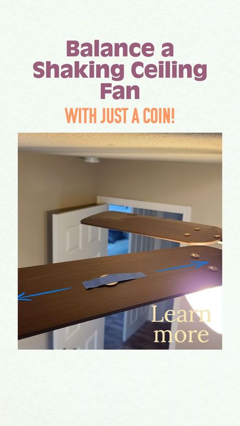 How to balance a ceiling fan using a coin. Diy Ceiling, Home Repairs, Fix It, Home Renovation, Ceiling Fan, How To Use, Home Diy, Coin, Home Improvement