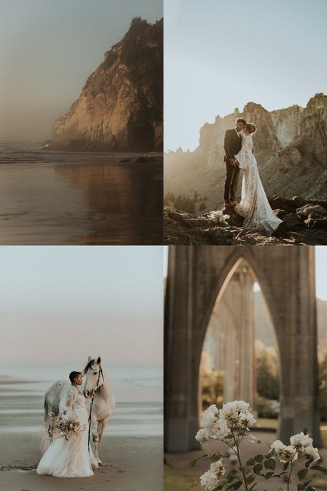 Oregon Elopement Photography, Astoria Oregon Wedding, Elopement Shoot Photo Ideas, Cannon Beach Oregon Elopement, Pacific Northwest Elopement, Oregon Wedding Photography, Oregon Elopement Locations, Places To Elope In The Us, Winter Beach Wedding