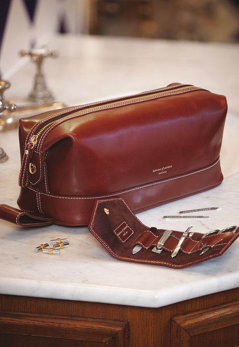 The Aspinal range of Men's Toiletry and Wash Bags are undeniably masculine and the must-have accessory for every gent whilst travelling. Leather Gift Ideas For Him, Leather Accessories For Men, Leather Accessories Men, Leather Travel Accessories, Leather Wash Bag, Mens Leather Accessories, Mens Toiletry Bag, Leather Toiletry Bag, Leather Anniversary