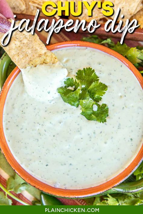 Chuys Creamy Jalapeno, Creamy Jalapeno Dip, King Ranch Chicken, Jalapeno Dip, Creamy Jalapeno, Ranch Chicken Casserole, Jalapeno Recipes, Plain Chicken, Tasty Kitchen