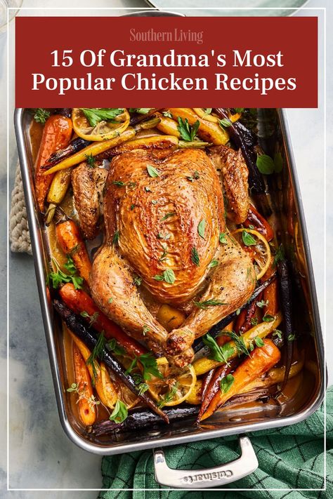 Whether you're at Grandma's house for a holiday brunch, Easter dinner, or Sunday supper, you're likely to find one of these chicken dishes on the table. Every grandmother has a recipe they make on repeat because they're just that good. We've included a couple of Southern classic chicken recipes that are quick to whip up and taste like home. Grandma's recipes never disappoint. #dinnerrecipes #chickendinner #chickenrecipes #dinnerideas #recipes Popular Chicken Recipes, Brunch Easter, Southern Dinner, Breakfast Party Foods, Easy Dinner Casseroles, Grandma's Recipes, Grilled Bbq Chicken, Hearty Dinner Recipes, Dinner Party Menu