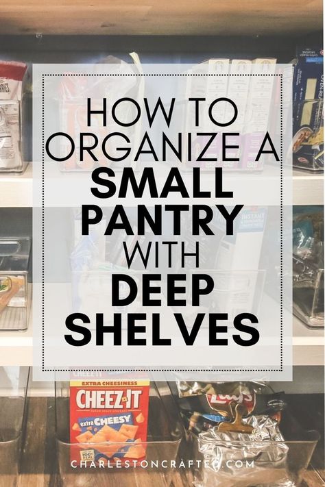 Have an awkward pantry to organize? Here’s how to organize a small pantry with deep shelves! Deep Pantry Cabinet Organization, Diy Pantry Ideas, Small Pantry Shelving, Pantry With Deep Shelves, Small Pantry Shelving Ideas, Small Pantry Cabinet, Small Pantry Closet, Pantry Organization Ideas Shelves, Deep Pantry Organization