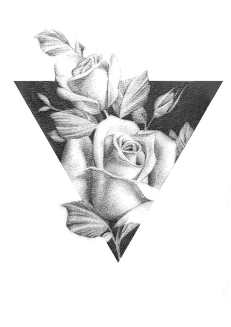 Flower Triangle Tattoo, Geometric Rose Tattoo, Rose Tattoo Stencil, Delicate Tattoos For Women, Geometric Rose, Delicate Tattoo, Greek Tattoos, Flowers Tattoo, Line Art Tattoos