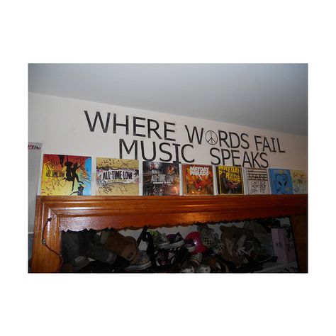 Where Words Fail, Music Speaks ♥ found on Polyvore Never Shout Never, Where Words Fail Music Speaks, Tumblr Bedroom, Cool Slogans, Cd Collection, Mayday Parade, Relay For Life, All Time Low, Music Themed