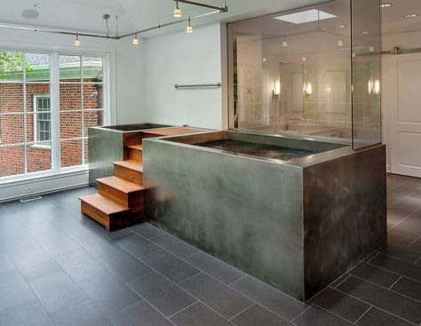 Bathroom Spa Tub, Bath Steps, Luxury Hot Tubs, Home Spa Room, Indoor Hot Tub, Indoor Spa, Outdoor Bathtub, Indoor Sauna, Outdoor Baths