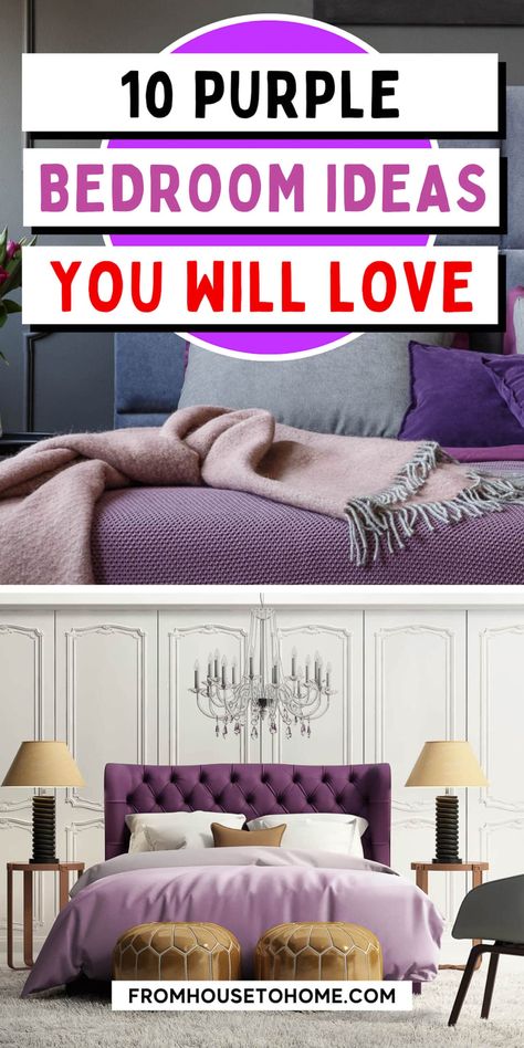 Wanting to update your bedroom with purple shades? Here are the best 10 ways how to use purple color combinations to make your bedroom stand out and look extremely stunning. Purple Guest Bedroom Ideas, Purple Comforter Bedroom Ideas, Purple Bedroom Decor Ideas, Dark Purple Bedrooms, Purple Headboard, Dark Purple Walls, Purple Bedroom Ideas, Cute Dorm Room Ideas, Purple Bedspread