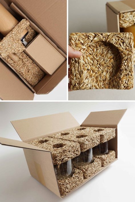 German Company Introduces Biodegradable Packaging Alternative Made from Grain Husks. Learn More! Biodegradable Packaging Design, Biomimicry Packaging, Packaging Insert Ideas, Bio Degradable Packaging, Recycled Packaging Ideas, Sustainable Products Ideas, Wood Packaging Design, Eco Design Product, Innovative Products Ideas