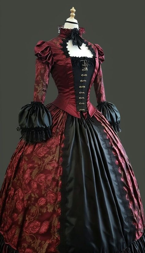 Red Victorian Dress, Victorian Dress Aesthetic, Victorian Gothic Dress, Black Victorian Dress, Gothic Victorian Dresses, Gothic Gowns, Victorian Cosplay, Victorian Era Dresses, Vampire Dress