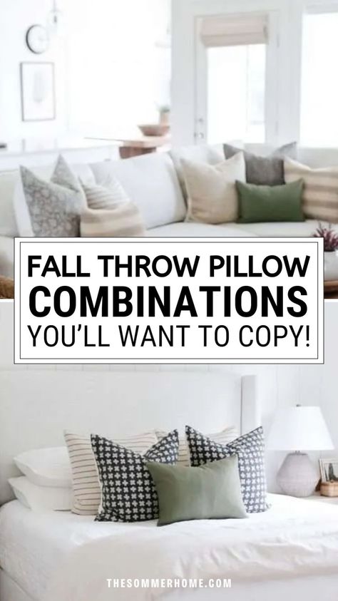 Looking to update your fall decor? Discover the ultimate throw pillow combo ideas to enhance your living room. This guide will inspire you with beautiful pillow combinations that incorporate the season's best fall throw pillows. Elevate your space with these stylish and cozy options that are perfect for autumn. Fall Couch Pillows, Fall Couch Decor, Throw Pillow Combo, Fall Couch, Fall Living Room Ideas, Rust Throw Pillows, Cozy Fall Living Room, Pillow Combinations, Throw Pillow Combinations