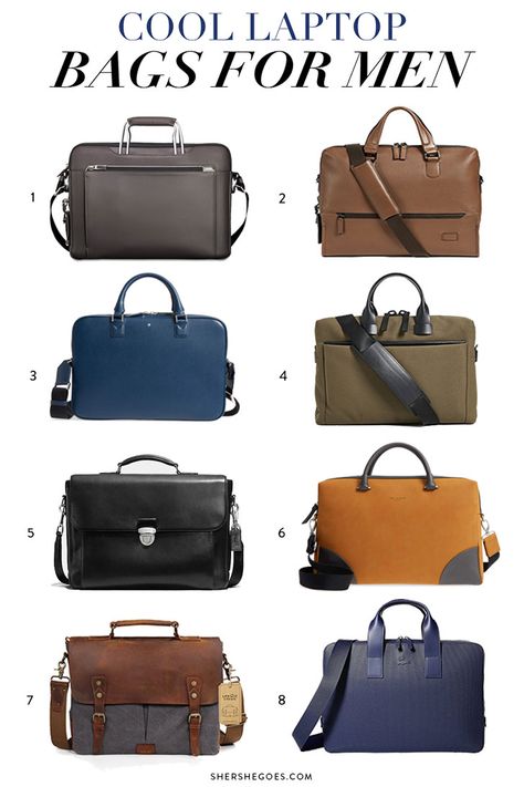 here are 8 cool laptop bags for men from our favorite stylish mens brands. whether you want to upgrade your laptop briefcase or get a classic leather laptop messenger bag, we've rounded up lots of options. #mensfashion, #menstyle, #laptop, tech bags, tech gear, business travel Mens Work Bag Business Casual, Men Briefcase Fashion, Side Bags For Men Mens Fashion, Men Work Bag, Men’s Briefcase, Laptop Bags For Men Style, Mens Work Bags, Office Bags For Men, Designer Laptop Bag