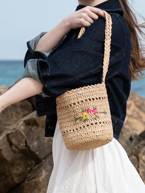 Editor's NotesSlowlyslowly finds the balance of timeless tradition and fast rends- Vintage bucket bag- Accented with lovely flower embroidery- Made with 100% natural raffia- Includes a cotton pouch- 100% hand madeMeasurements(in.)- W x H : 6.7 in. x 18.0 in. - Strap width 0.6 in.- Strap Height 11.0 in. / Strap length 24.4 in.Composition & Care- 100% Natural raffia- Do not wash- Do not tumble dryDesigner- by Slowslowly Raffia Bucket Bag, Crochet Newborn Hat, Vintage Bucket, Crochet Bag Pattern Free, Bag Pattern Free, Crochet Girls, Handbag Pattern, Newborn Crochet, Raffia Bag