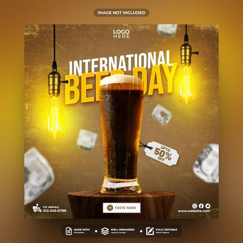 PSD international beer day social media ... | Premium Psd #Freepik #psd Beer Social Media Design, Beer Social Media, International Beer Day, Beer Tower, Beer Day, Beer Pub, Social Media Post Template, Post Design, Post Templates