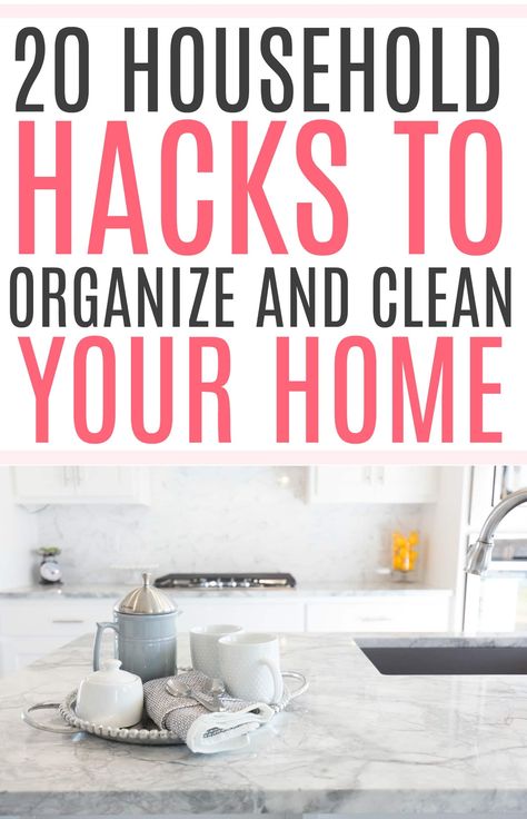 Check out these great household hacks to clean and organize your home. Some of the best life hacks and organizational tips so you spend less time cleaning. Best Life Hacks, Clean And Organize, Organizational Tips, Organize Your Home, Natural Cleaning, Kitchen Cleaning Hacks, Household Cleaning Tips, Laundry Hacks, Cleaners Homemade