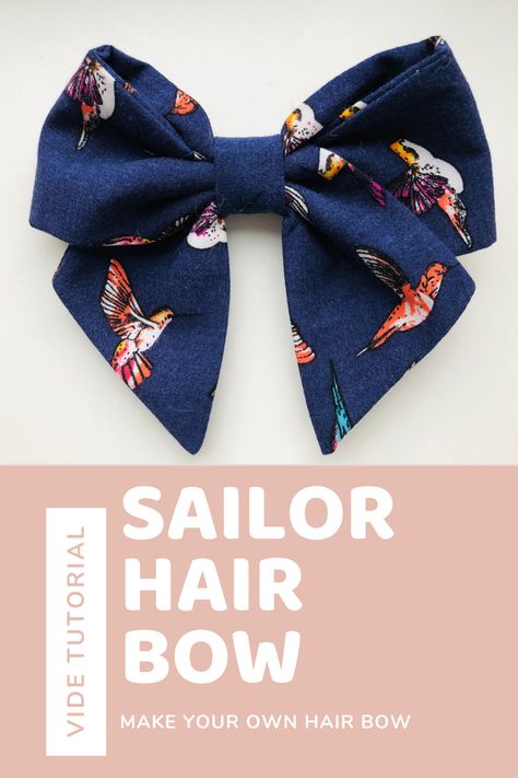 No Sew Sailor Bow Diy, How To Make Sailor Bows, Scrunchie Bow Pattern, Sailor Bow Tutorial Free Pattern, Dog Bow Sewing Pattern, How To Make A Sailor Bow, Hair Tie Bows Diy, How To Make Fabric Hair Bows, Hair Bow Sewing Pattern Free