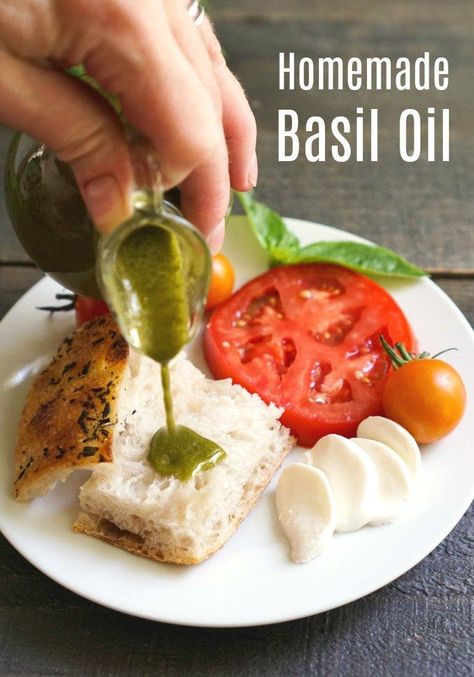 Homemade Basil Oil Recipe from Real Food Real Deals Basil Uses Ideas, Uses For Basil, Using Basil, Bread Dips, Fresh Basil Recipes, Basil Pesto Recipes, Basil Oil, Basil Recipes, Basil Sauce