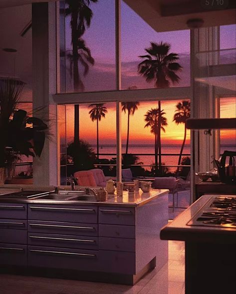 Miami Vice House Aesthetic, 80s Miami Home Decor, Miami Modern House, 80s Miami Apartment, Miami House Aesthetic, Miami 80s Interior, 80s Miami House, Miami In The 80s, 80s Aesthetic Home