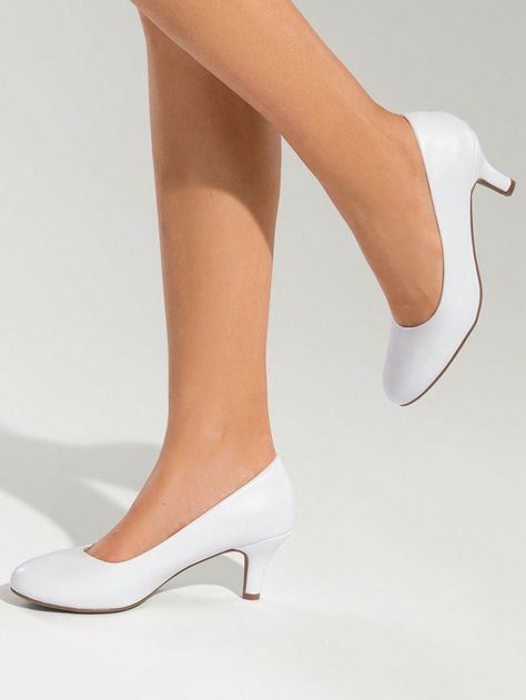 Women's Low Heel Court Pumps Solid Color Elegant Bridal Wedding ShoesI discovered amazing products on SHEIN.com, come check them out! Bridal Vibes, Wedding Shoes White, Womens Low Heels, Bridal Wedding Shoes, White Wedding Shoes, Classic Heels, Womens Wedding Shoes, Glitter Fabric, Shoes White