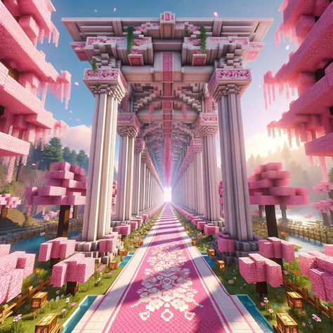 Imagine Minecraft filled with cherry blossoms 🌸:  See how AI ideas can inspire your spring builds. From peaceful Zen gardens to majestic cherry blossom castles.  Ready to add a splash of pink to your game? Click to get inspired and start building your cherry blossom masterpiece today!  #Minecraft #CherryBlossom #MinecraftBuilds 🌸🛠️ Cherry Blossom Build Ideas, Garden Minecraft, Minecraft Update, Sakura House, Minecraft Base, Minecraft Kingdom, Blossom House, Minecraft Mansion, Minecraft House Plans