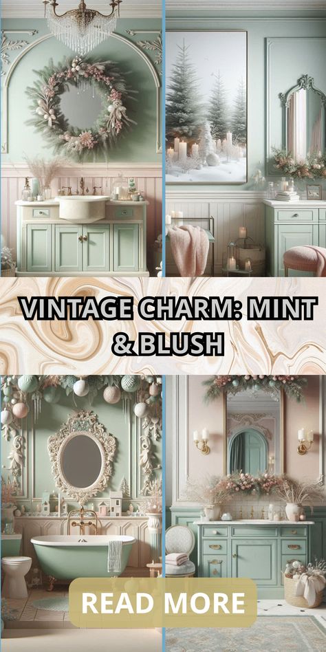 Travel back in time with pastel mint green, blush pink, and ivory. This sweet retro palette adds whimsical charm to your bathroom. Nutcracker Colors, Retro Palette, Christmas Palette, Pastel Mint Green, Bathroom Color Schemes, Bathroom Color, Pastel Mint, Green Colour Palette, Vintage Paris