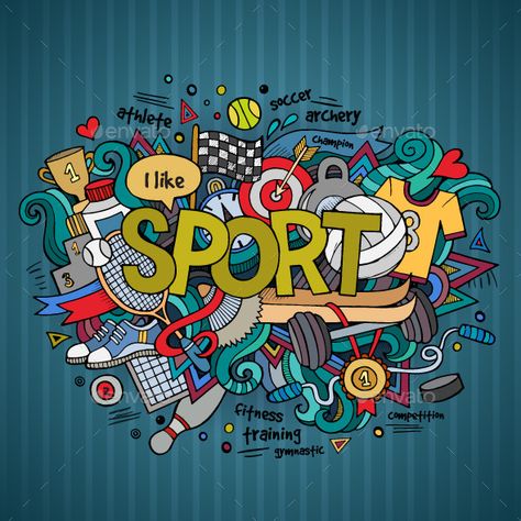 3 Sport Doodles Designs Preview - GraphicRiver Sports Day Poster, Diy Gym Equipment, Sport Art, Sports Graphics, Sports Day, Doodle Lettering, Bullet Journal Lettering Ideas, Cute Doodle Art, Doodle Designs