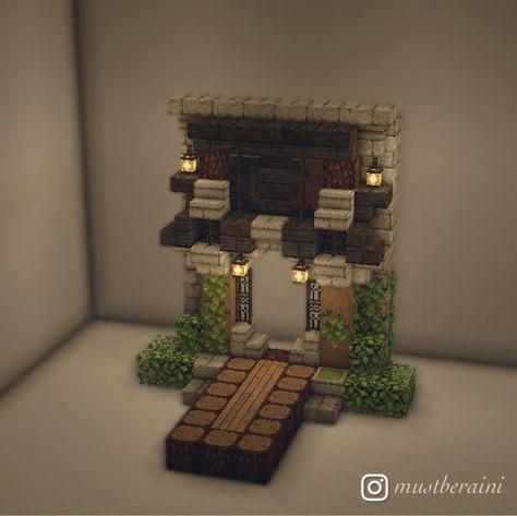 Village Stands Minecraft, Mc Entrance Ideas, Minecraft Small Things To Build, Minecraft Building Ideas Entrance, Minecraft Aesthetic Entrance, Minecraft Interior Design Entrance, Minecraft Building Entrance, Minecraft House With Mine Entrance, Minecraft Building Ideas Mine Entrance